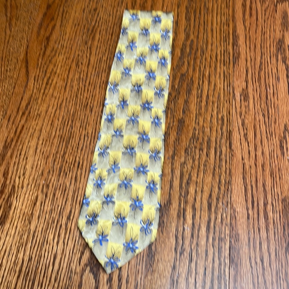 J. Garcia Yellow Tie with Blue Floral Accents